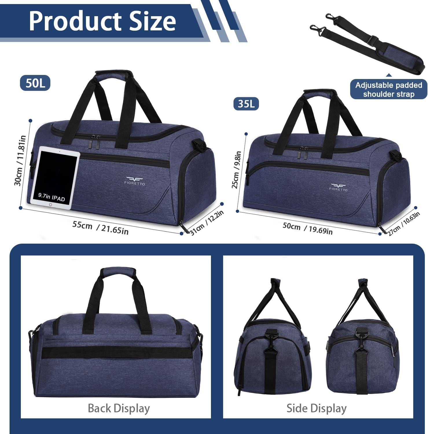 Thumbnail 4 de FIORETTO Mens Sports Gym Bag with Wet Pocket