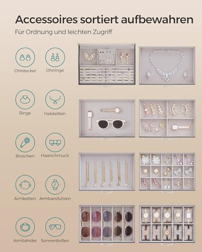 Detalle 2 de SONGMICS Schmuckkästchen JBC008G02 – 8 Ebenen, großer Spiegel, 7 Schubladen, schiefergrau