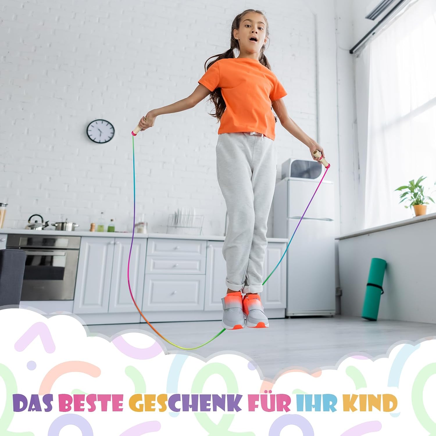 Thumbnail 6 de Springseil Kinder – Verstellbares Seilspringen für Fitness mit Holzgriff, 250 cm, Regenbogenfarben