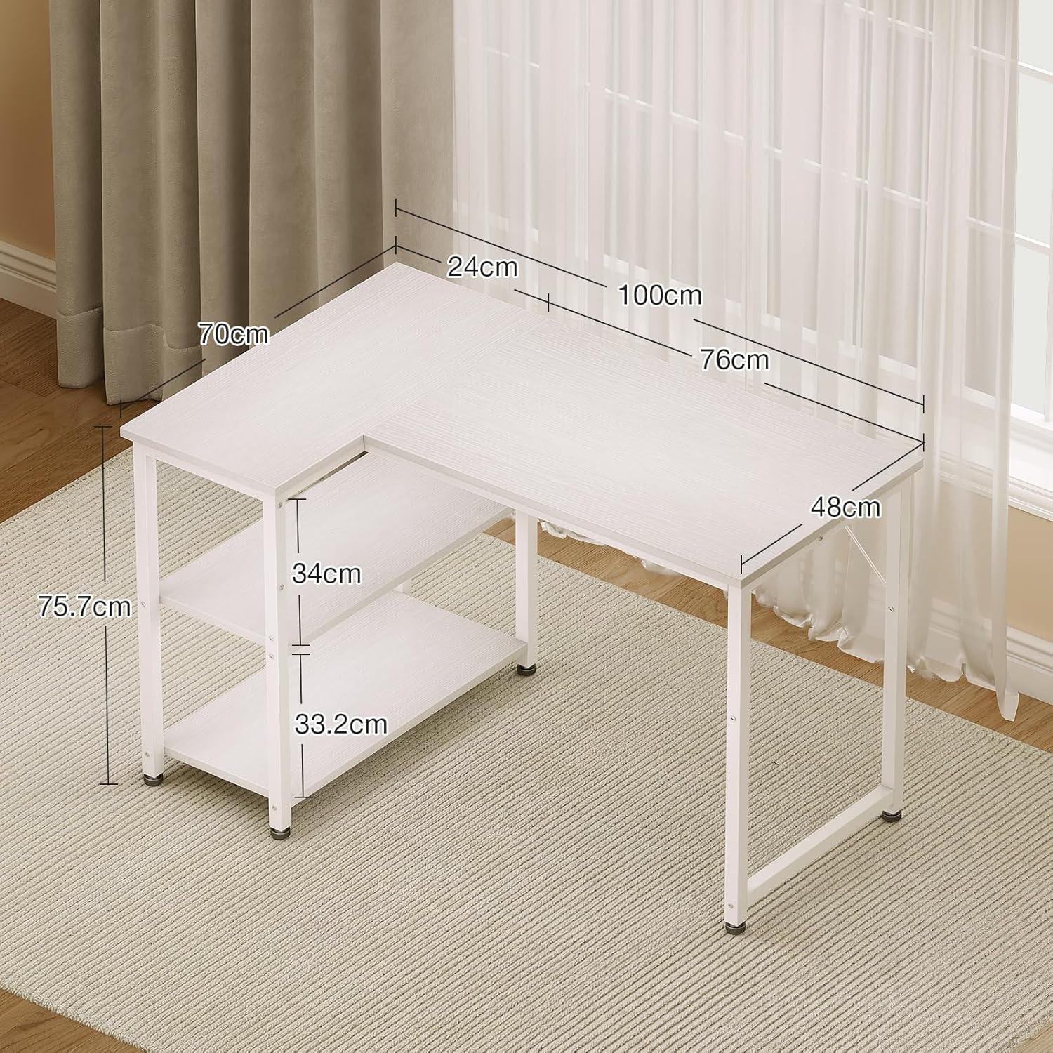 Detalle de Coleshome Scrivania Angolare 100x70 cm: design reversibile e scaffali integrati per spazi piccoli