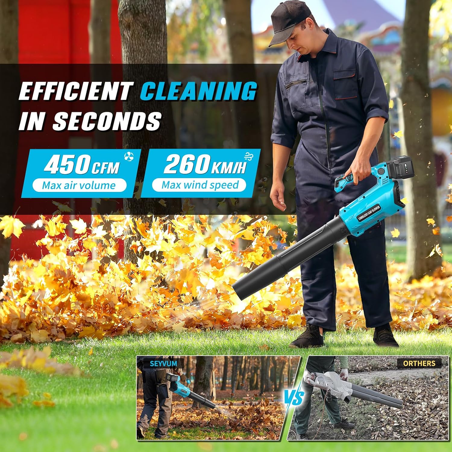 Thumbnail 1 de 20V Cordless Leaf Blower (2×4.0Ah batteries) — 260km/h & 450 CFM, 4.9 lbs lightweight
