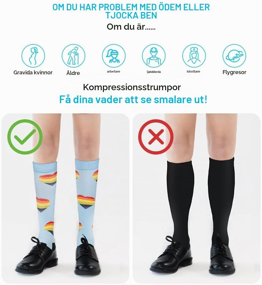 Detalle de ACWOO A-S/M kompressionsstrumpor, 15–20 mmHg, nylon, flerfärgade, 6 par
