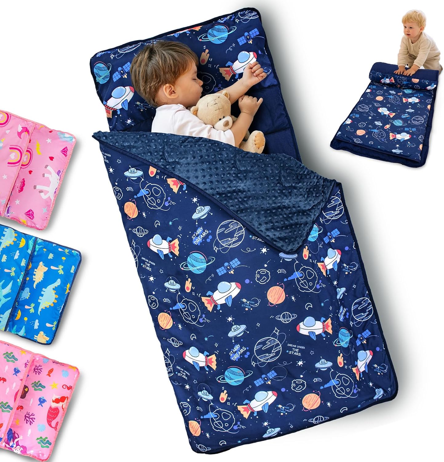 Detalle de PRIMLECT Toddler Nap Mat with Removable Pillow & Fleece Blanket (Extra Large 55"x35")