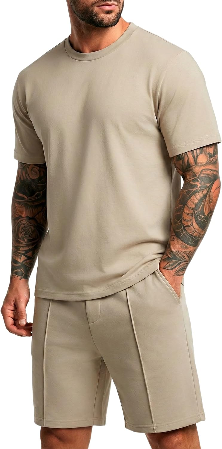 Thumbnail 5 de QIXING Mens Tracksuits 2 Piece Set – Short Sleeve Round Neck with Pockets