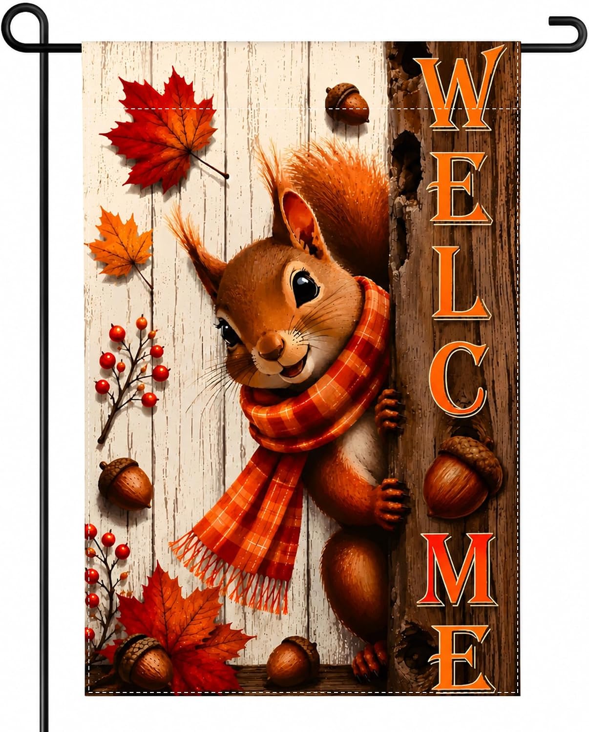Detalle de OHOME Fall Squirrel Welcome Garden Flag, Double-Sided 12 x 18-Inch Polyester