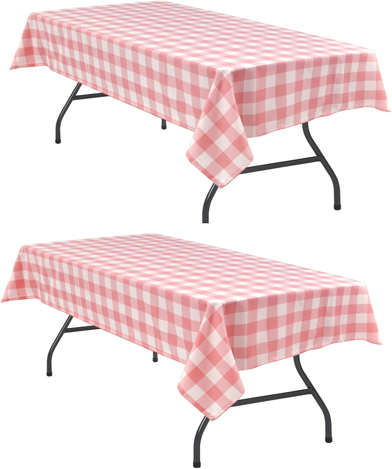 Detalle de Hiasan Waterproof Plaid Tablecloth (2-Pack) 54 x 108 in, Peach Pink & White