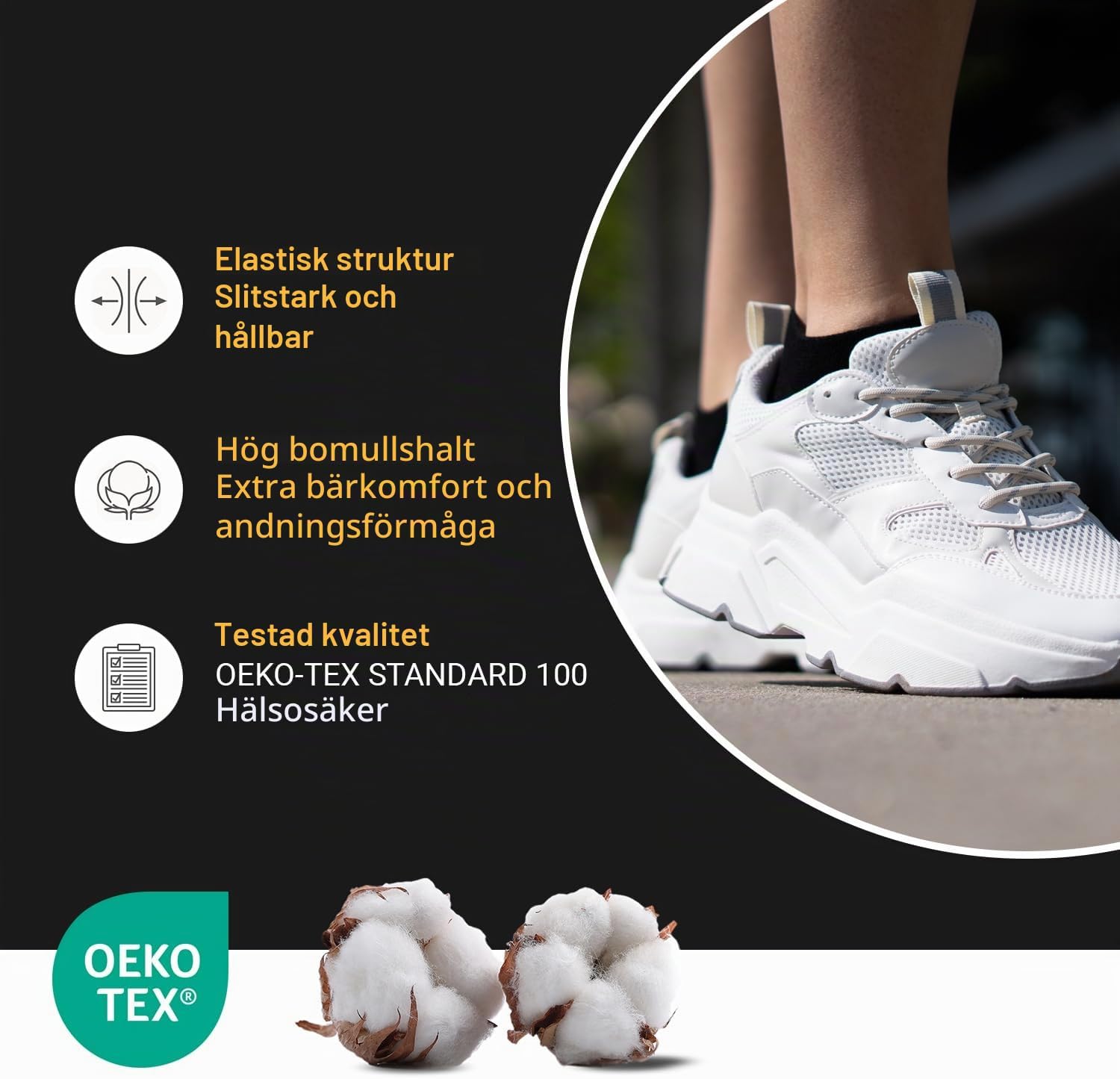 Detalle 1 de Footstar korta sneakersstrumpor, 8 par i bomullsblandning med neondetaljer
