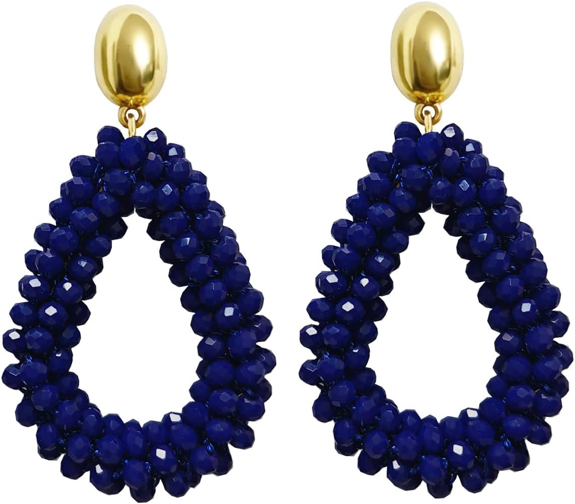 Detalle de Bohemian Ohrringe mit tropfenförmigem Kristallhänge für Damen – handgewebter Crystal-Drop Schmuck, ca. 14 g pro Paar