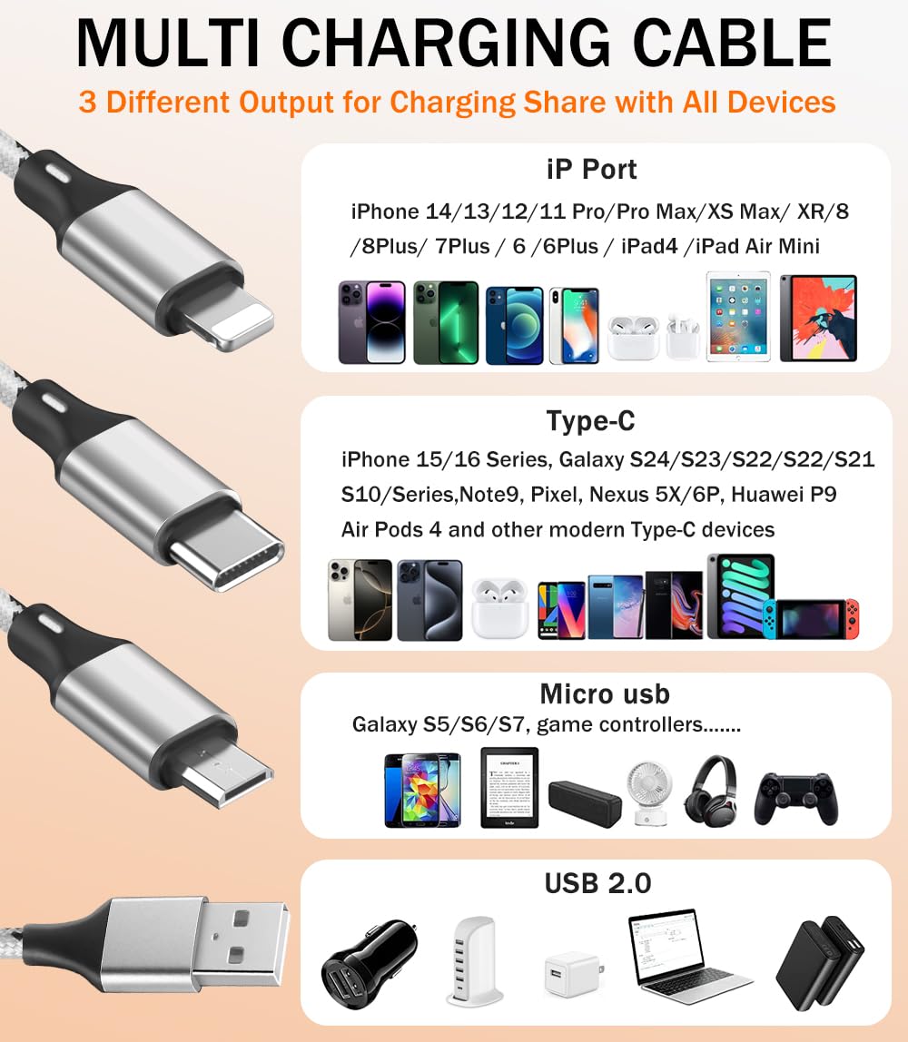 Thumbnail 3 de Multi Charging Cable 5ft 3Pack 3-in-1