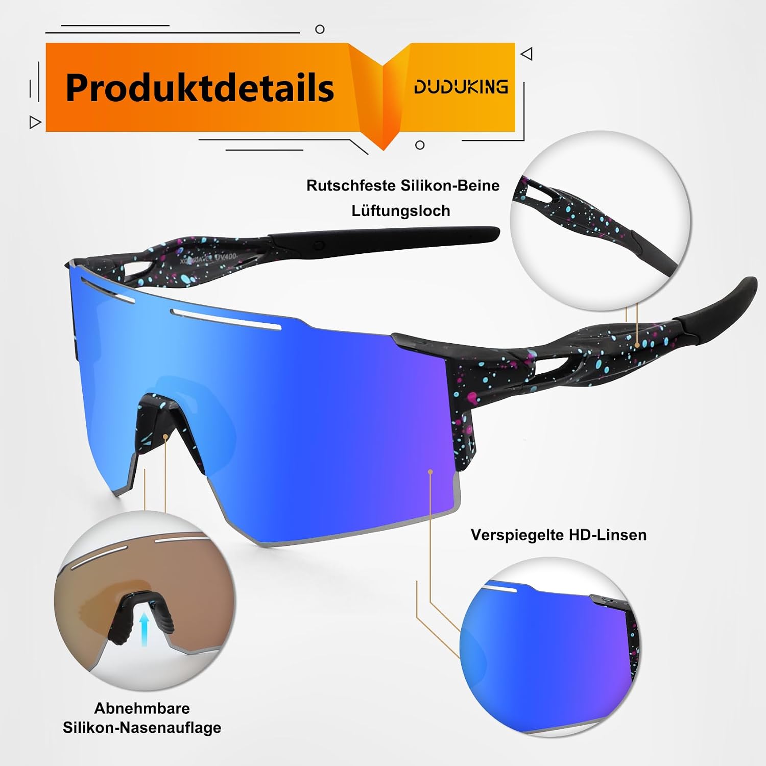 Detalle de DUDUKING Fahrrad-Sonnenbrille mit UV400-Schutz und Baseball-Brillenrahmen (31 g)