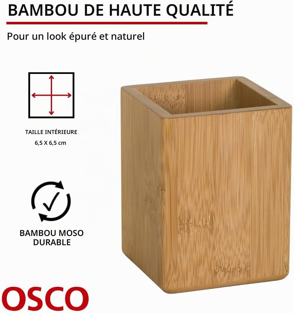 Detalle de OSCO BAM-PP1 bamboe pennenhouder, vierkant en gelakt, 10,2 cm hoog