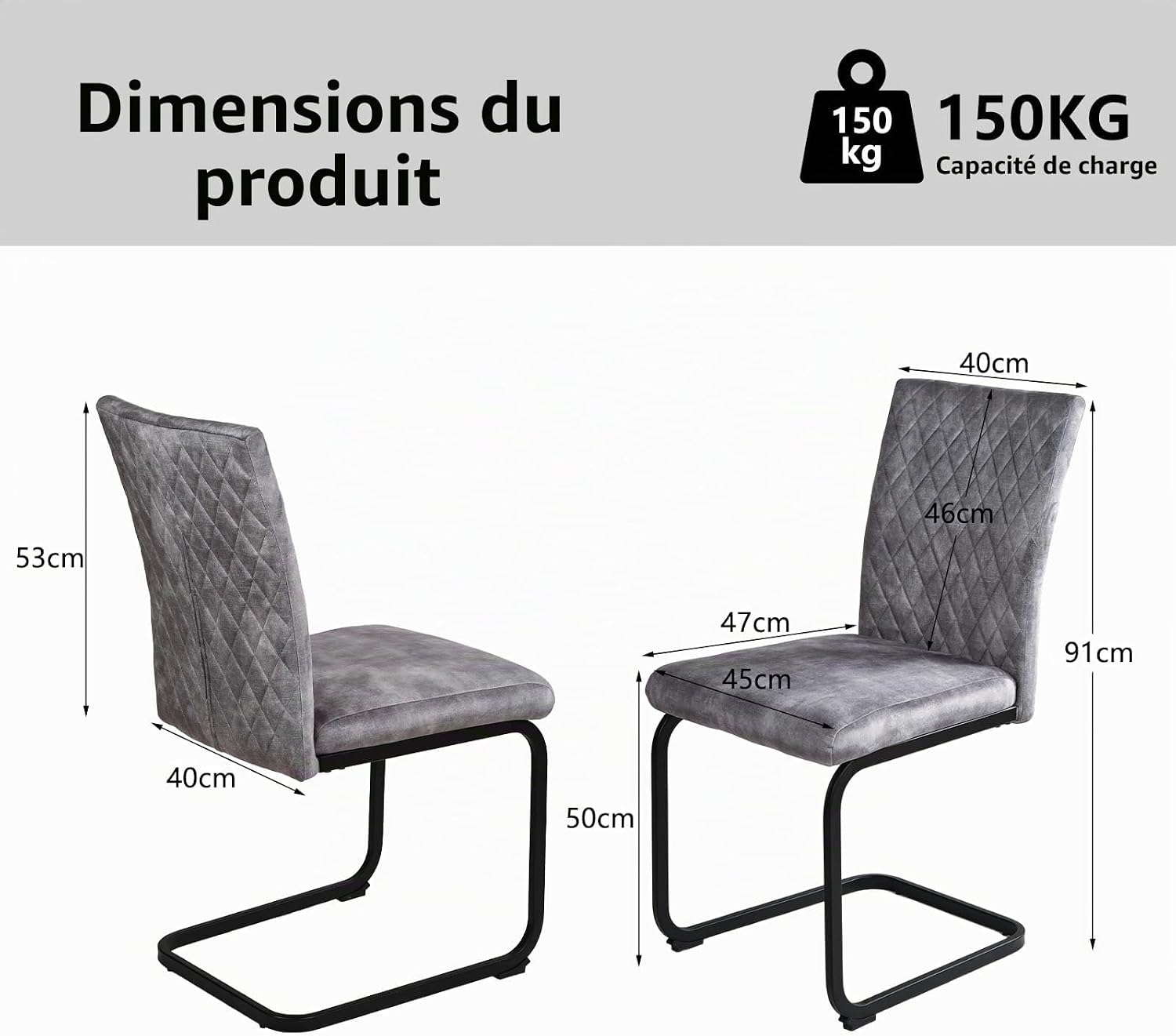 Detalle de JIEXI set van 6 eetkamerstoelen in grijze stof met hoge rugleuning en dik kussen