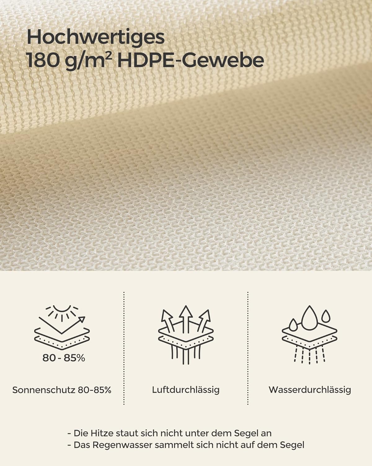 Thumbnail 2 de SONGMICS Sonnensegel 3 x 5 m – luftdurchlässiger HDPE-Schutz für Terrasse, Garten und Balkon