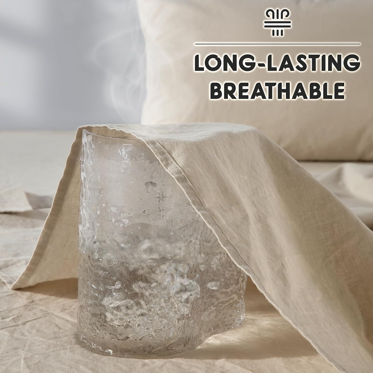 Detalle de SONORO KATE 100% French Pure Linen Sheets – Queen, 24" Deep Pocket, Natural Linen