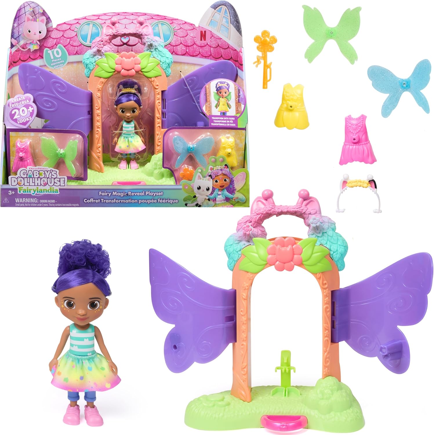 Detalle de Gabby et la Maison Magique Gabby Dollhouse – Playset Transformation avec poupée articulée Fairylandia (15 cm) et 6 accessoires
