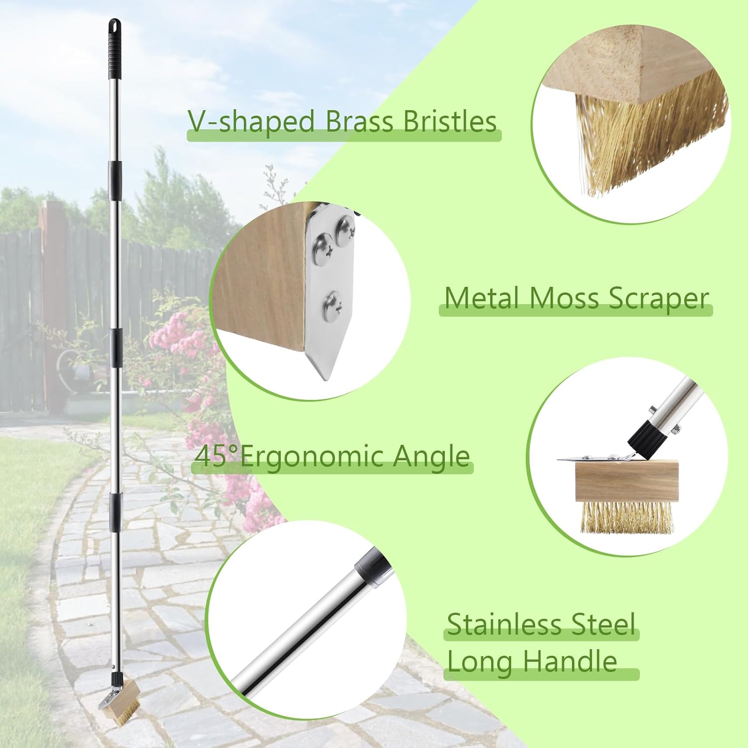 Thumbnail 3 de Weed Moss Remover Patio Brush with Long Handle (Block Paving & Crack Weeder) with 2 Heads