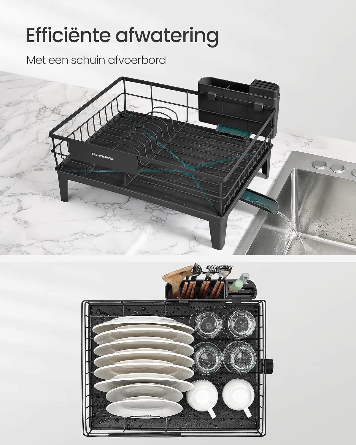 Detalle de SONGMICS PATALLA KCS550B01 afdruiprek met 360° draaibare afvoer, zwart