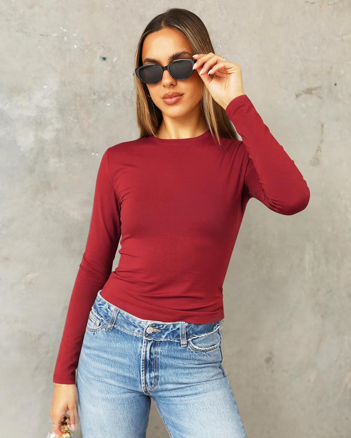 Detalle de Abardsion Women’s Long Sleeve Cropped T-Shirt — Slim Fit, Soft & Stretchy Y2K Going-Out Top
