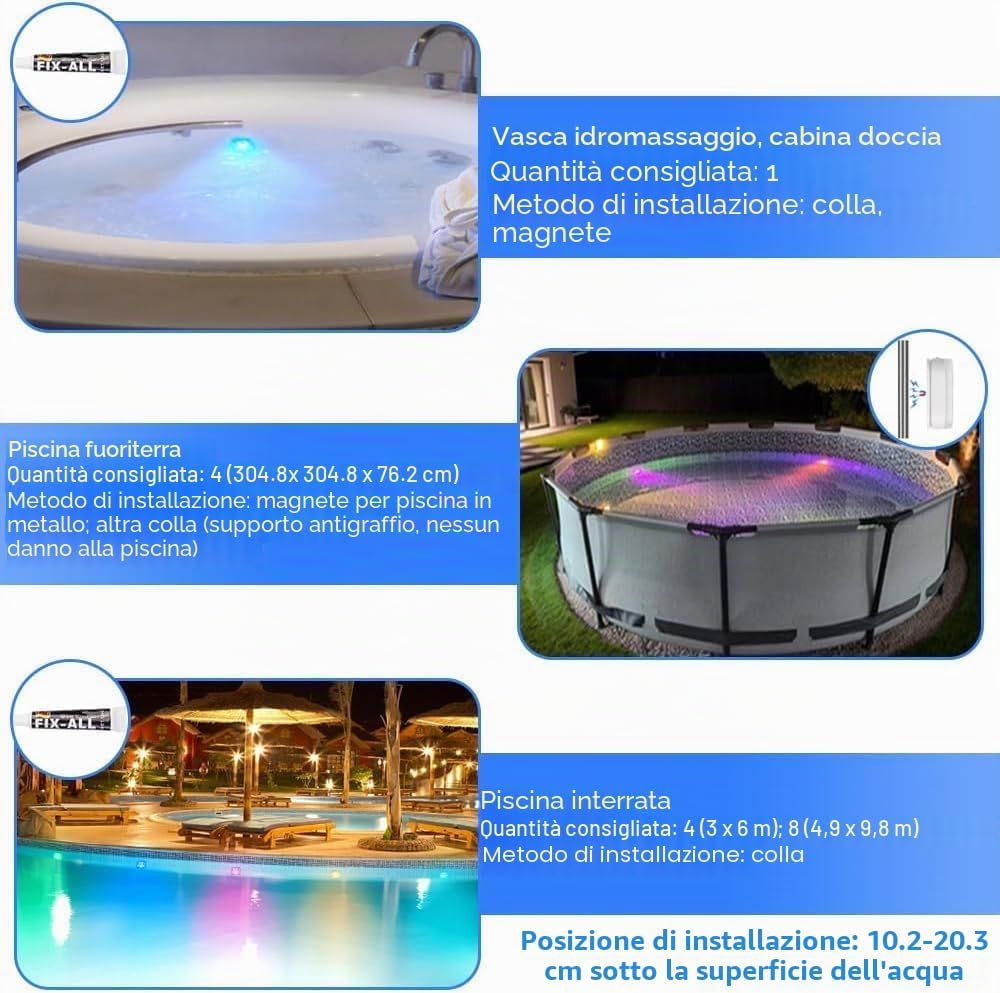 Thumbnail 4 de HL Pack di 2 Luci Piscina Fuori Terra: LED subacquee IP68 con telecomando e magneti integrati
