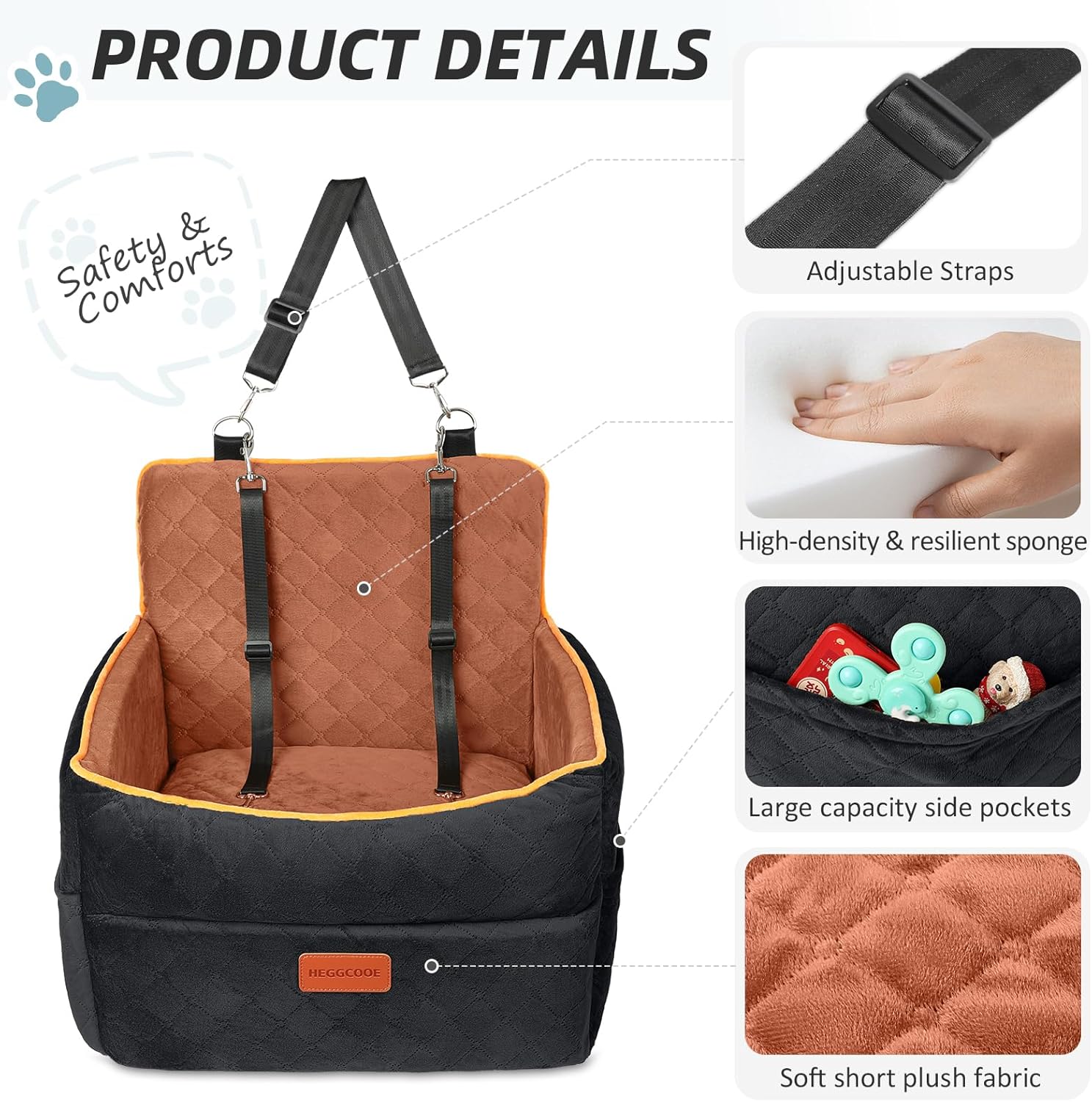 Detalle 2 de HEGGCOOE Small Dog Car Seat 35 lb booster seat