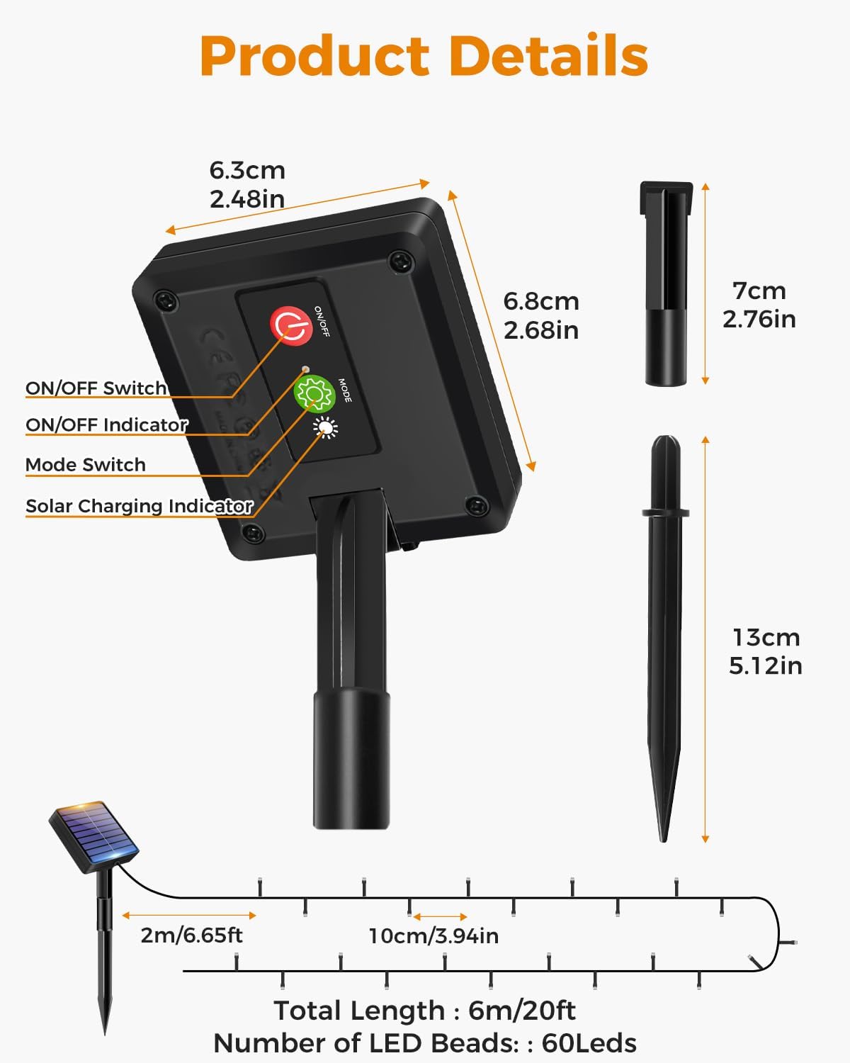 Thumbnail 5 de btfarm 2 Pack Solar Outdoor Garden String Lights with Timer, IP65 Waterproof (Warm White) – 12m total, 120 LEDs
