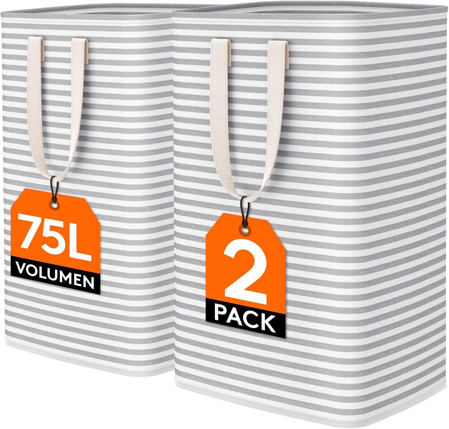 Detalle de Lifewit 25079 75 L Collapsible Laundry Hampers, Waterproof, Grey, 2-Pack