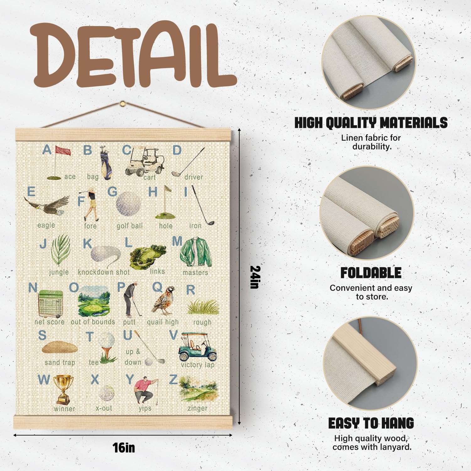 Detalle 2 de Golf Nursery Wooden Poster Hanger, 16 x 24 Inches
