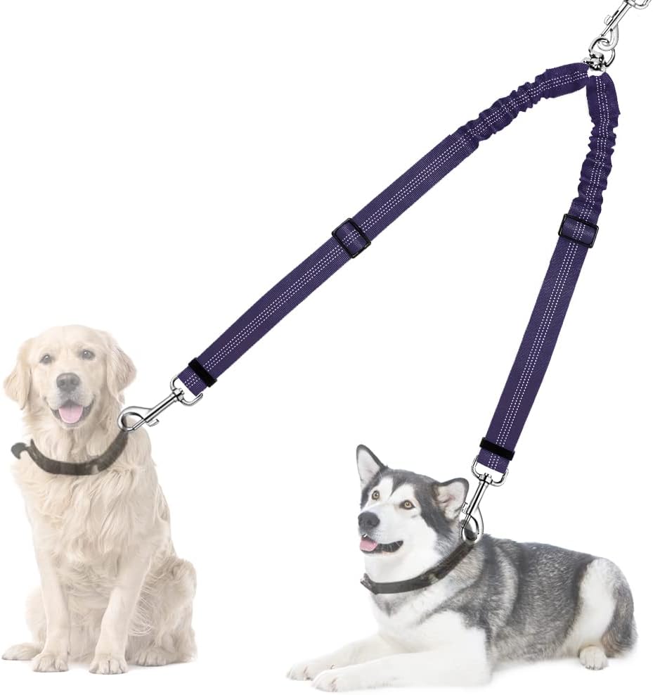 Detalle de Nasjac Double Dog Lead Splitter: No-Tangle 360° Rotation, Adjustable Bungee Coupler for Walking Two Dogs