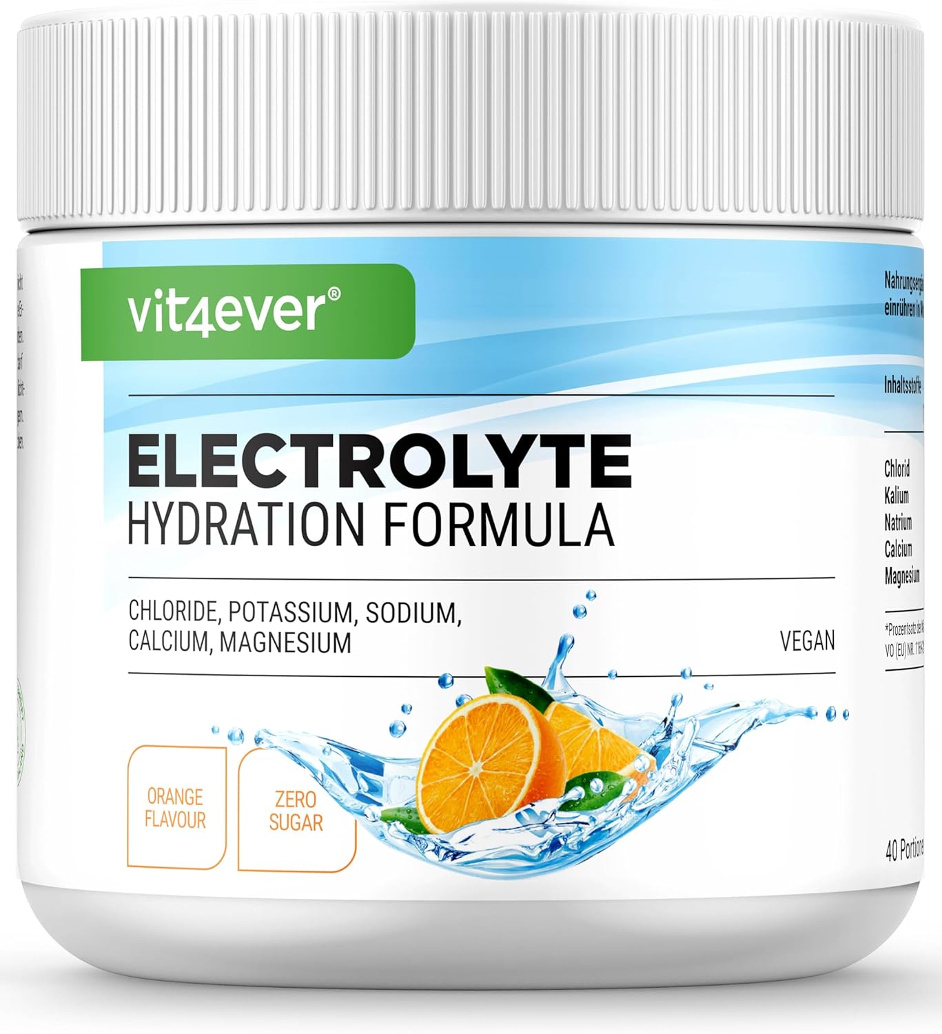 Electrolytes 200 g (40 portions) en poudre sans sucre – Formule d’hydratation à l’orange