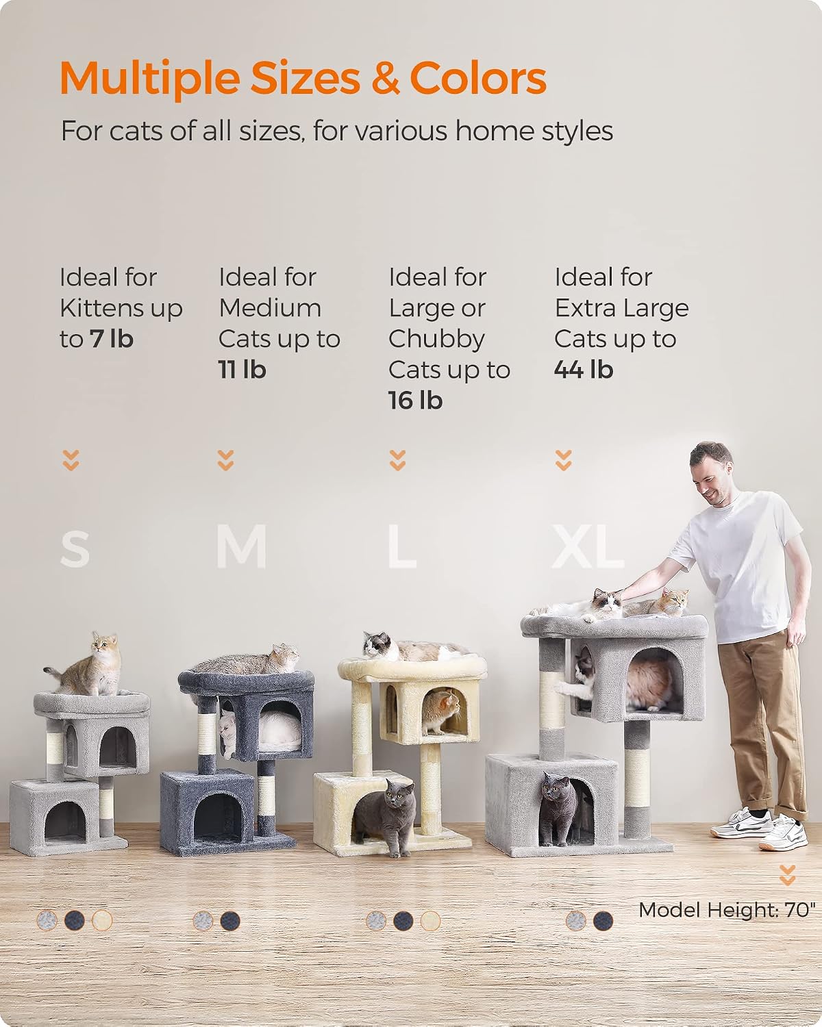 Thumbnail 6 de Feandrea UPCT614W01 Cat Tree, 40.6-Inch Tower with Sisal Posts and Two Caves