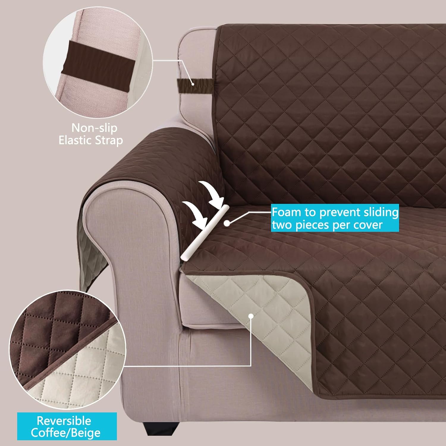 Thumbnail 2 de U-NICE HOME Large Sofa Cover: Reversible, Water-Resistant Protection for 4-Cushion Couches