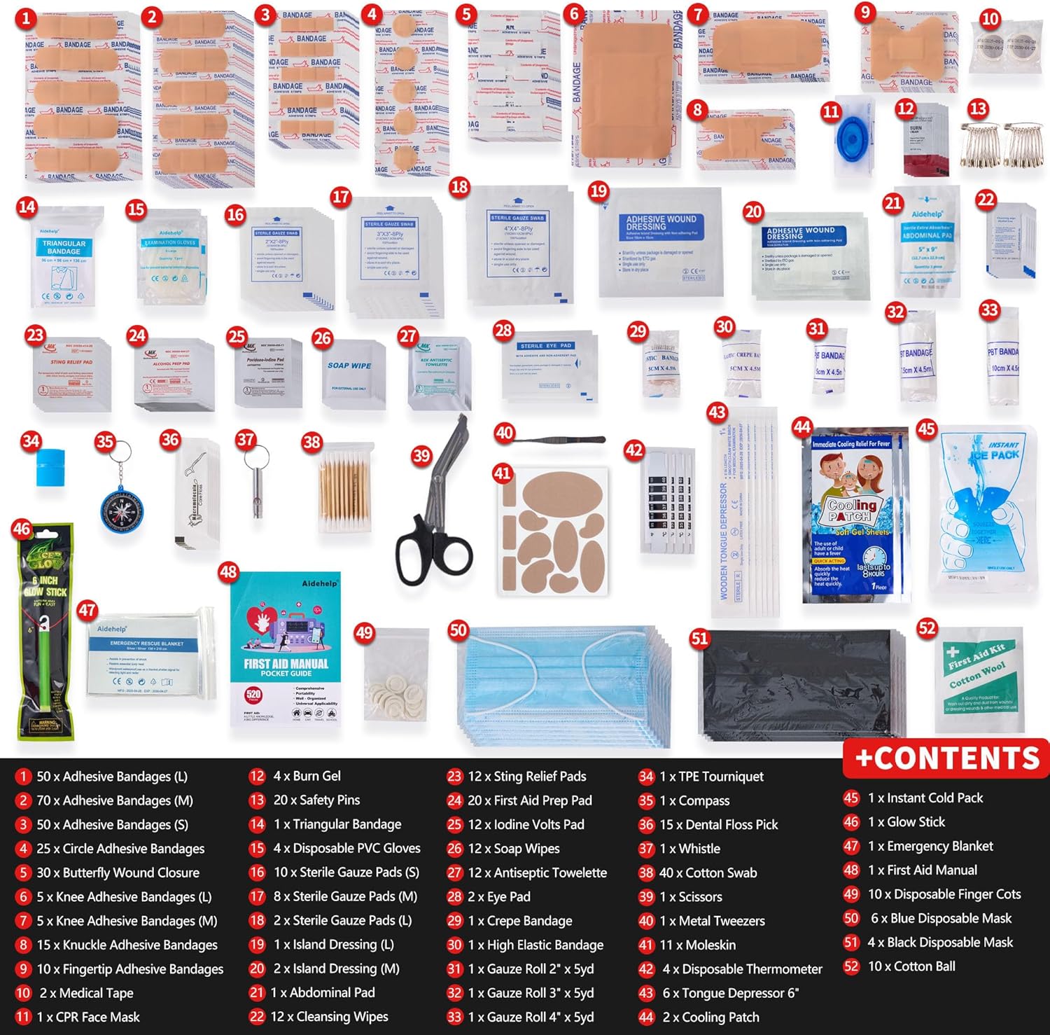 Detalle de 520 Pieces Premium First Aid Kit — Large Emergency Medical Kit for Car, Home, Travel, and Outdoor Adventures
