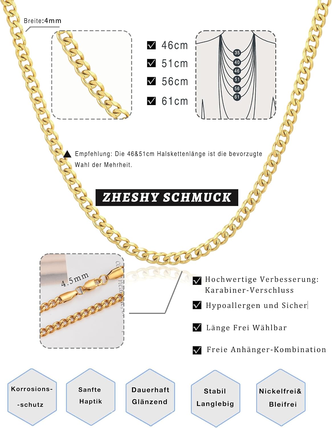 Thumbnail 4 de ZHESHY Halskette Herren Panzerkette 46–61 cm