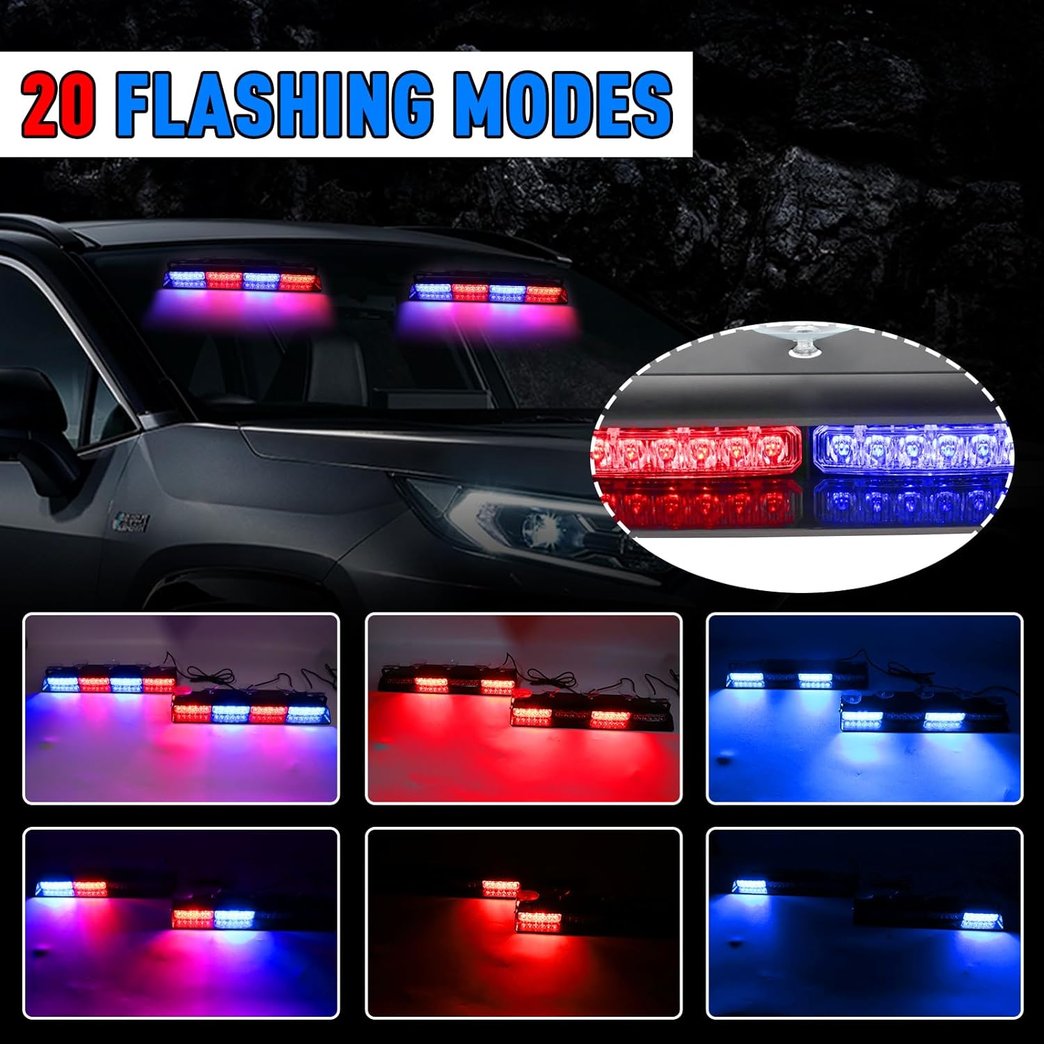 Thumbnail 5 de I LITTON 2-In-1 Red & Blue LED Windshield Dash Strobe Lights with Suction Cups