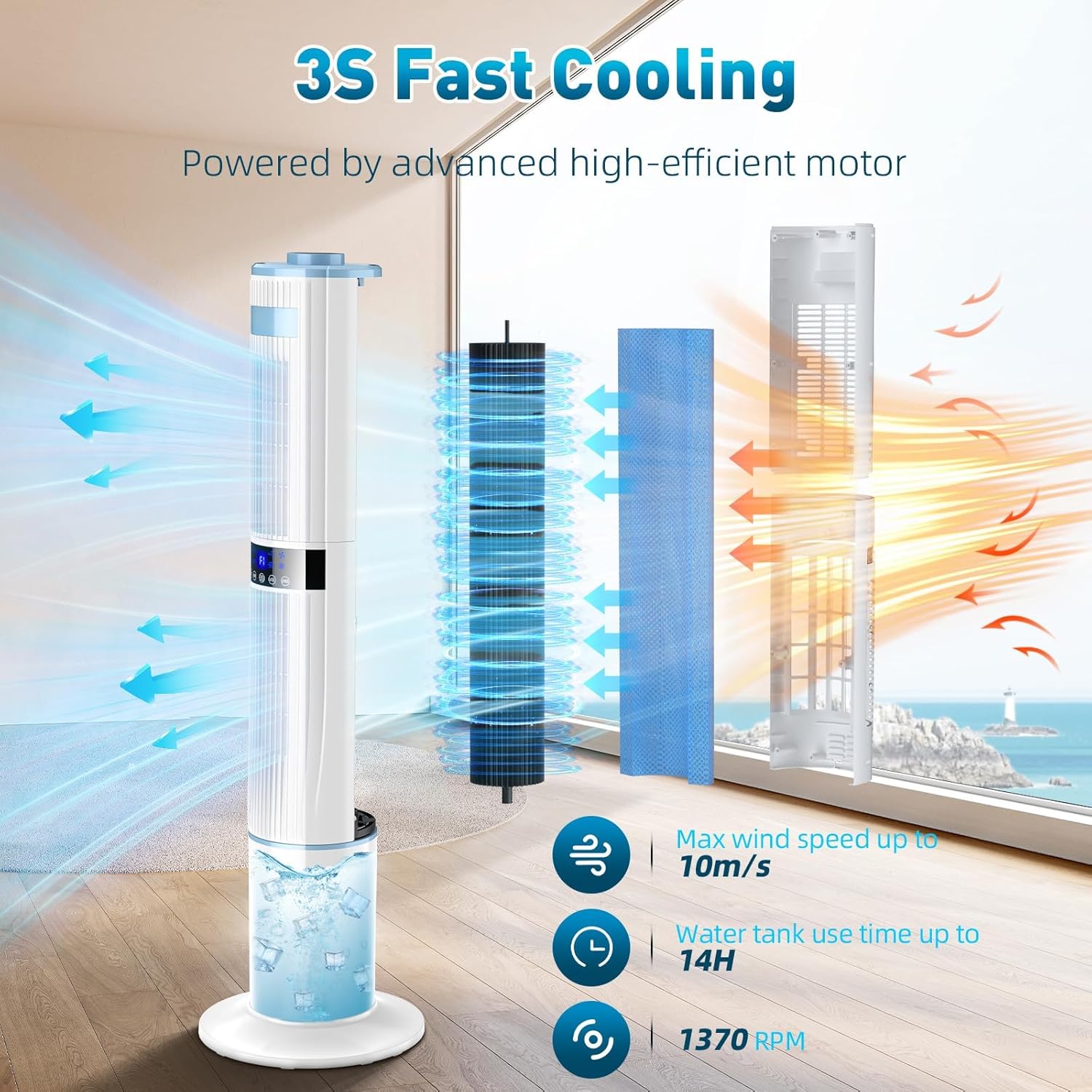 Detalle 2 de Klimaanlage Mobil 115 cm Turmventilator mit Doppel-Lüftungsöffnungen, 65 W, fernsteuerbar