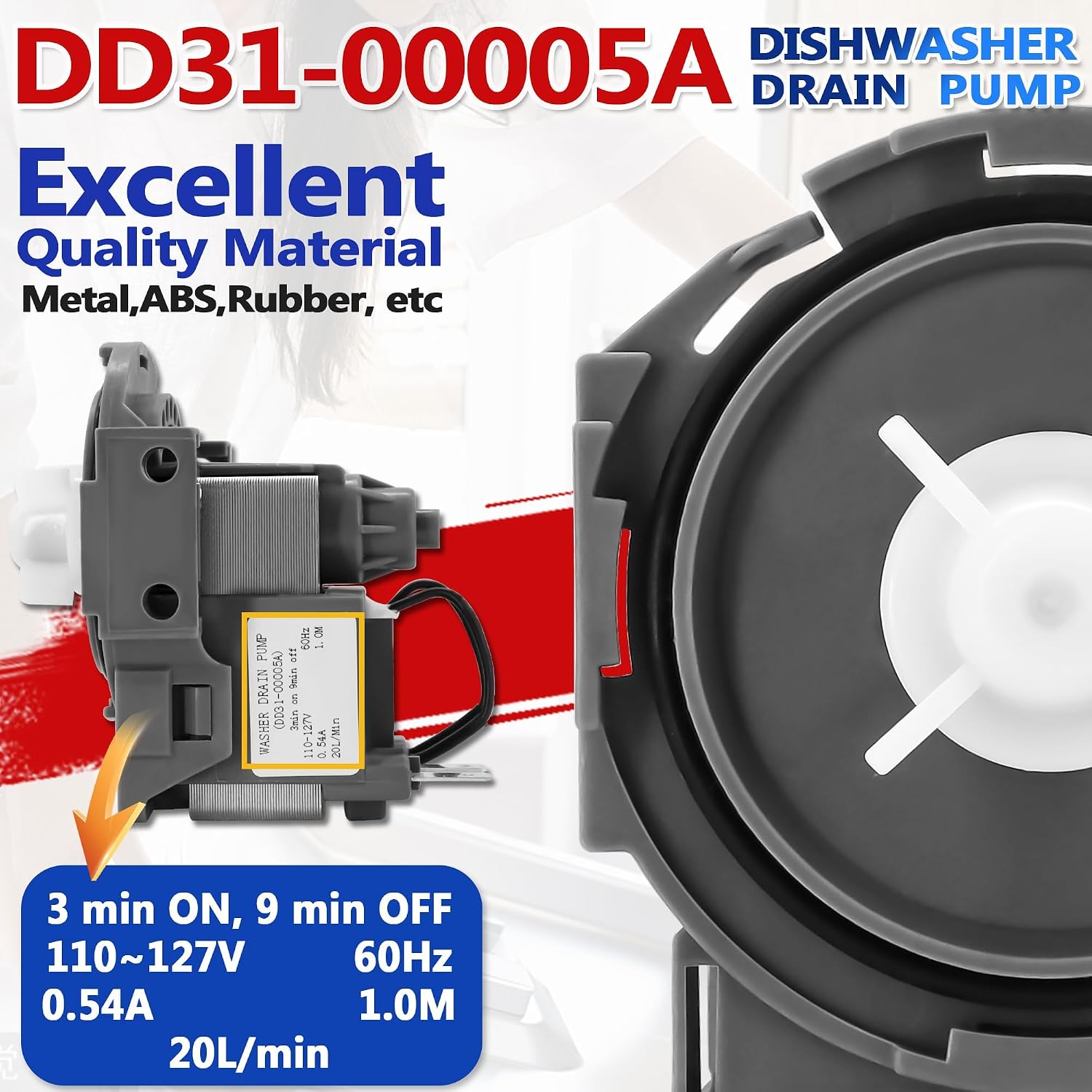 Detalle de Surqia DD31-00005A Dishwasher Drain Pump, 110–127V, 0.54A