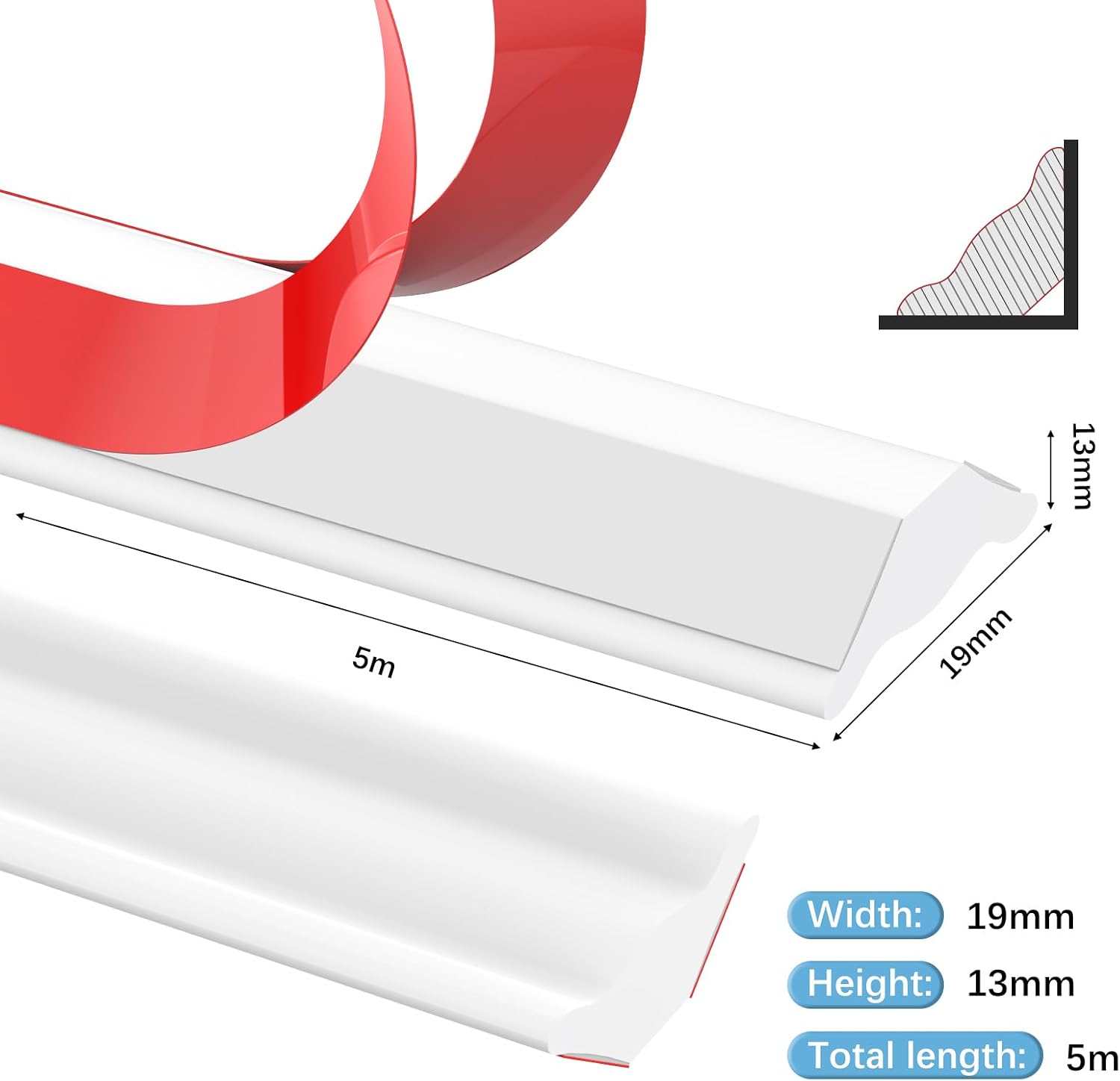 Detalle de Zocipro HBT-D060 zelfklevende sierlijst, flexibel TPE, wit, 5 m