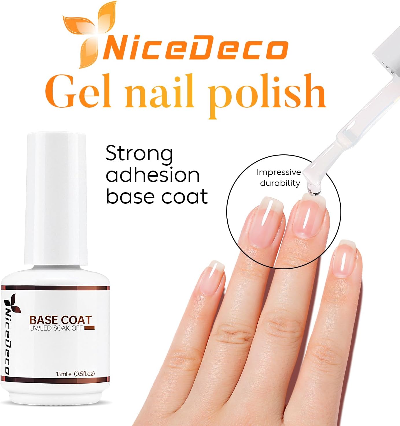 Detalle de Nicedeco Base e Top Coat Semipermanente per Unghie – Kit Gel Soak Off 15 ml (Base + No Wipe Top Coat) Vegano