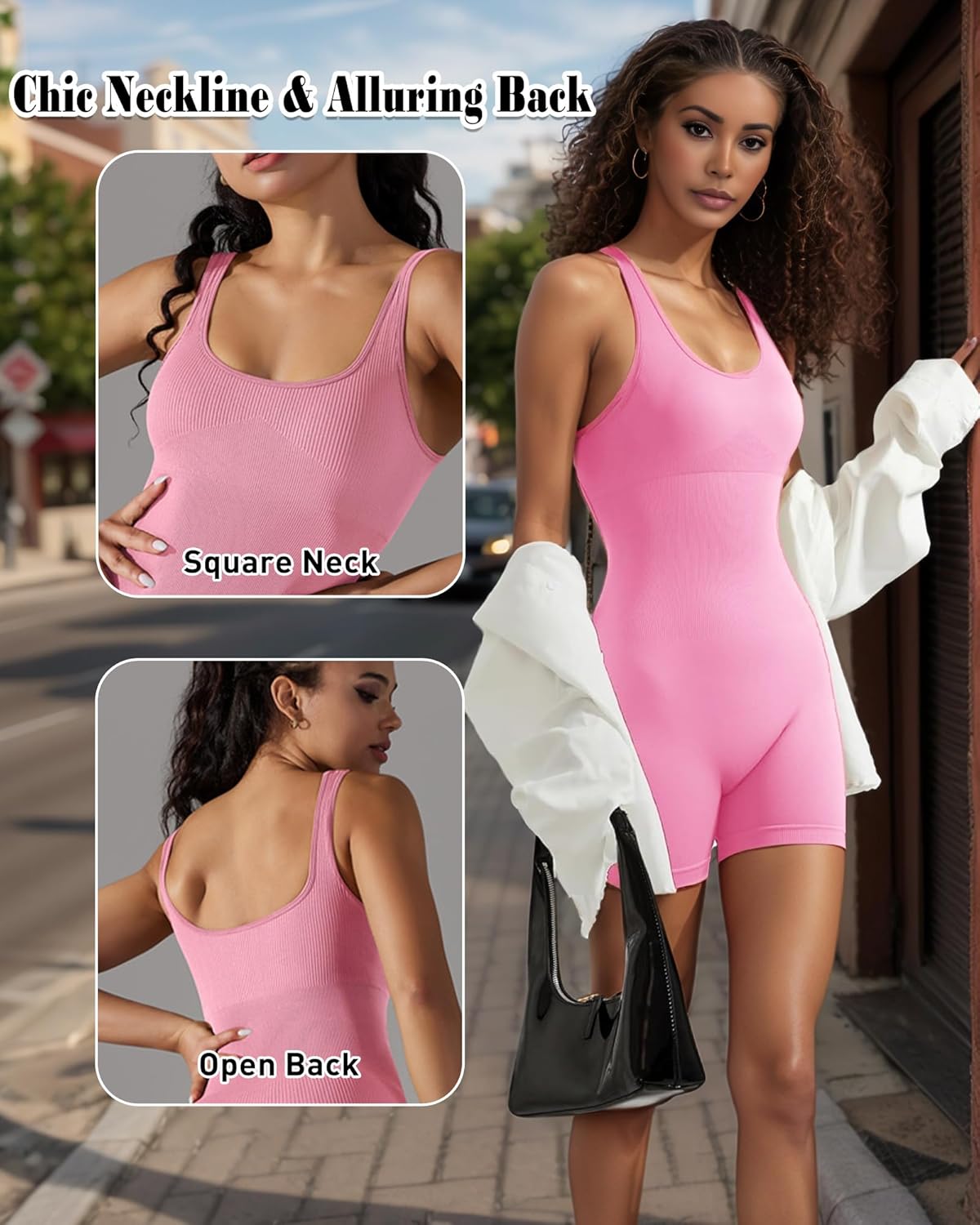 Thumbnail 4 de Merlvida Sport Jumpsuit für Damen – kurzer, figurbetonter nahtloser Overall mit abnehmbaren Brustpolstern