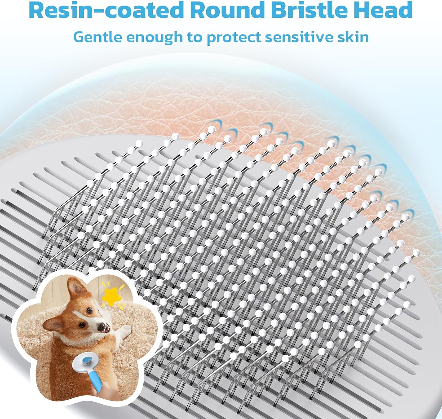 Detalle de Zivacate hondenborstel met ronde kop, 10 mm pinnen en éénklikreiniging