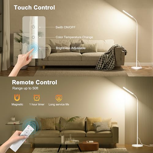 Detalle de Yikuneng 18W Lampara de Pie LED Regulable con Control Remoto — 1800 lm, temperatura de color y brillo ajustables