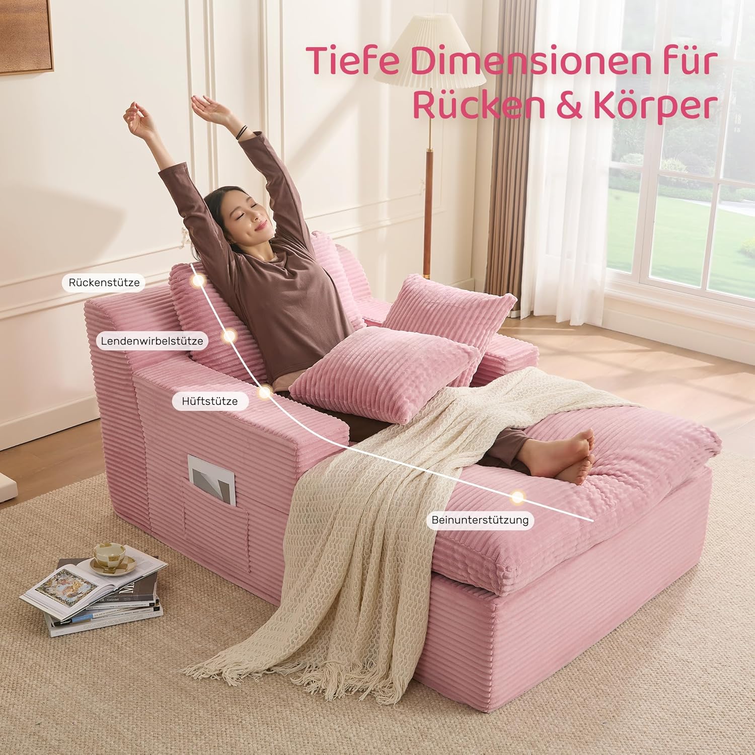Thumbnail 3 de Litbird 160 cm Chaiselongue Loungesofa als Boneless Bodensofa & Schlafsofa mit Schlaffunktion