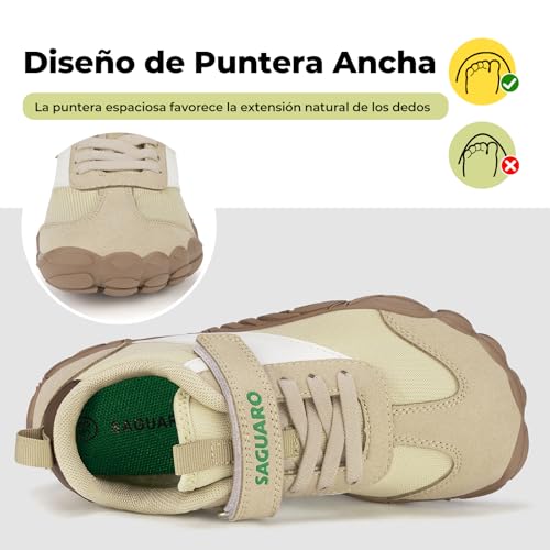 Thumbnail 3 de SAGUARO Zapatillas Barefoot Niños Niña Calzado Descalzos Suaves Ligeras Sneakers Minimalista Transpirables y Antideslizantes, Caqui, 29 EU