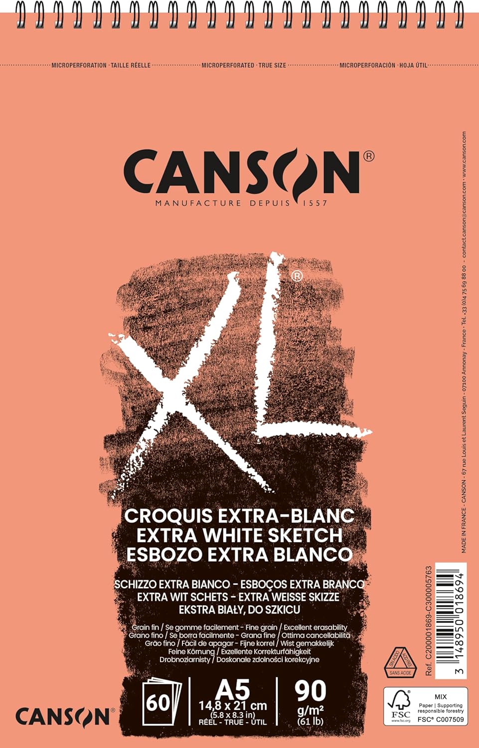 Thumbnail 4 de Canson Bloc spiralé XL Extra White A4, papier 90 g, 120 feuilles (blanc pur)