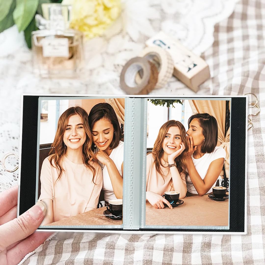 Detalle de Miaikoe Small Photo Album 6x4in, 2 Packs (100 Pockets) Linen Top Loading 4x6 Album – White