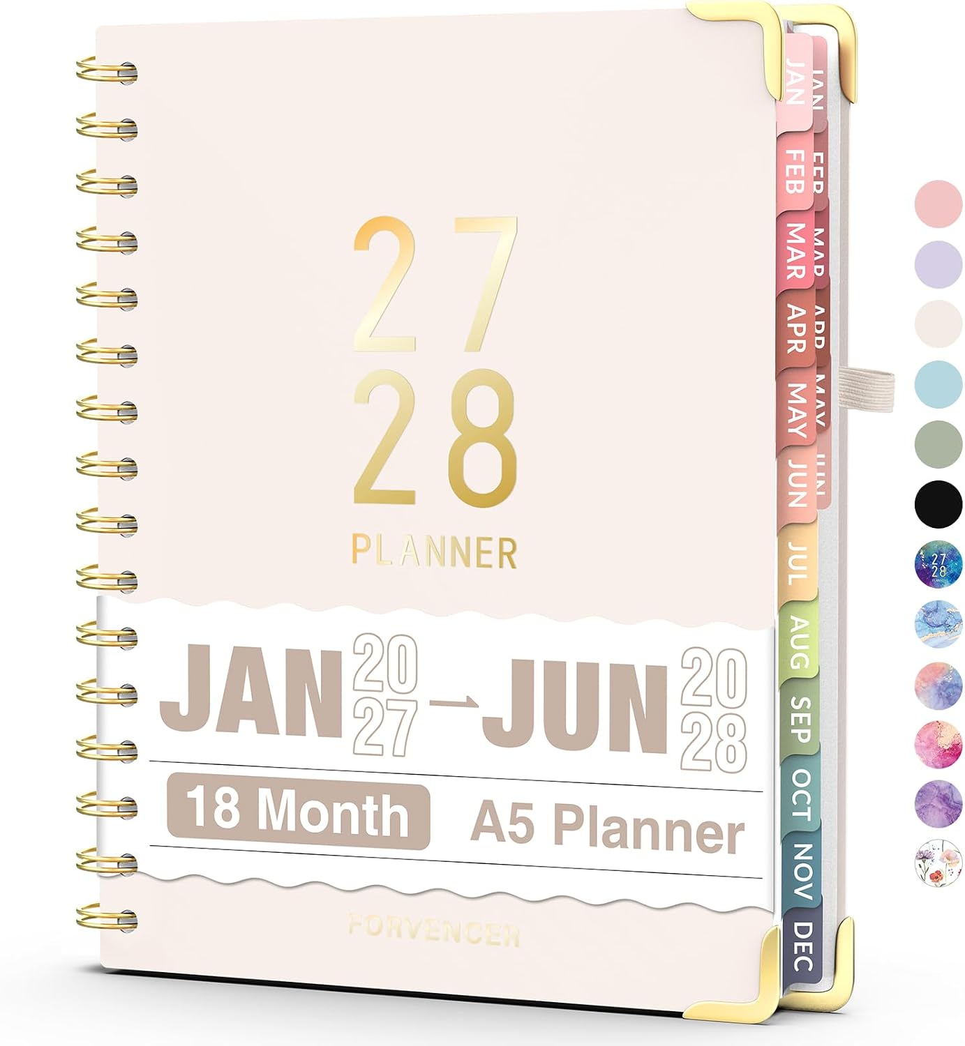 Detalle de Forvencer 2027-2028 Planner, 18-Month Weekly and Monthly Calendar, Beige A5