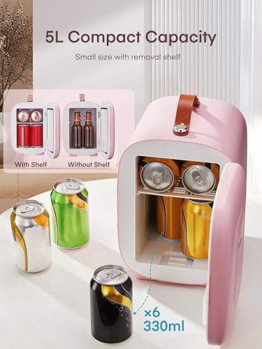 Detalle de FOHERE 5L Mini Fridge: Portable Pink 5L Cooler/Warmer with AC/DC Power