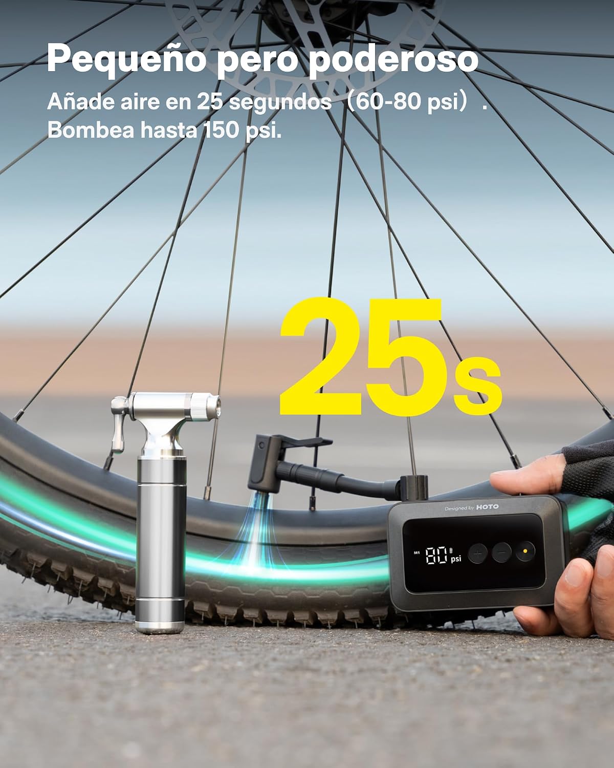 Detalle 2 de HOTO Inflador 150 PSI para coche y bici