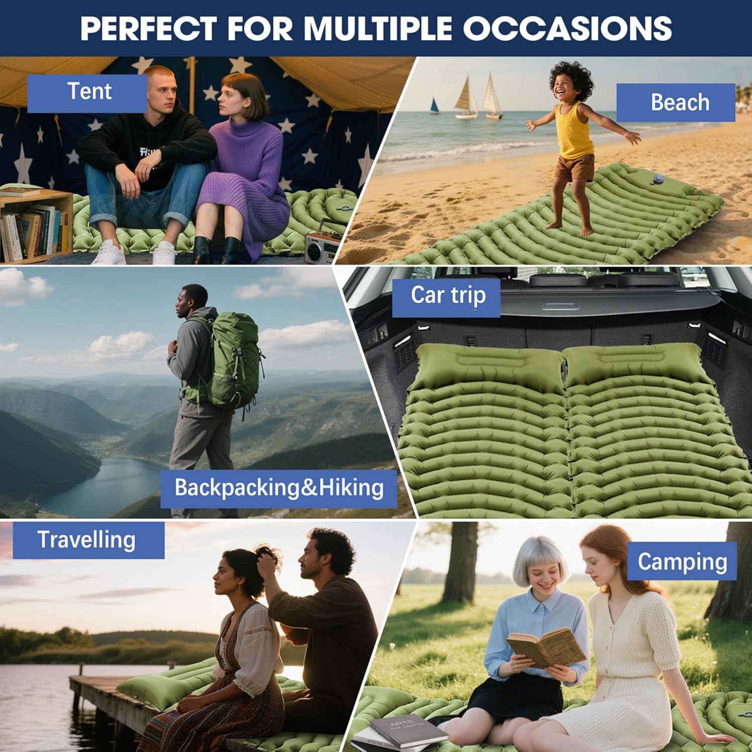 Thumbnail 6 de Pretyw Sleeping Pad for Camping – Ultralight 4-Inch Thick with Built-In Pillow and Foot Pump