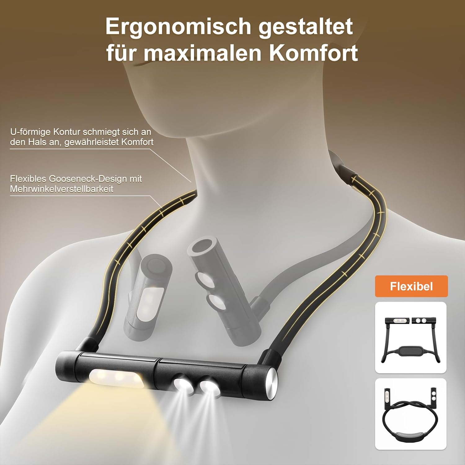 Thumbnail 4 de Kaulsoue Leselampe Hals – freihändiges Leselicht mit 3 Farbtemperaturen, 270° Schwenkbereich und wiederaufladbarem Akku